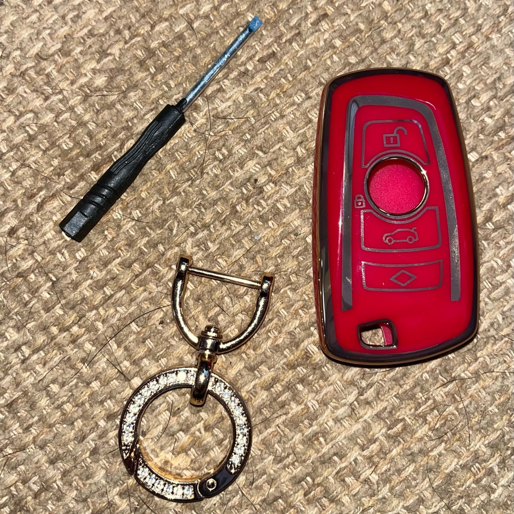 Red Car Key Fob Cover with Keychain for BMW